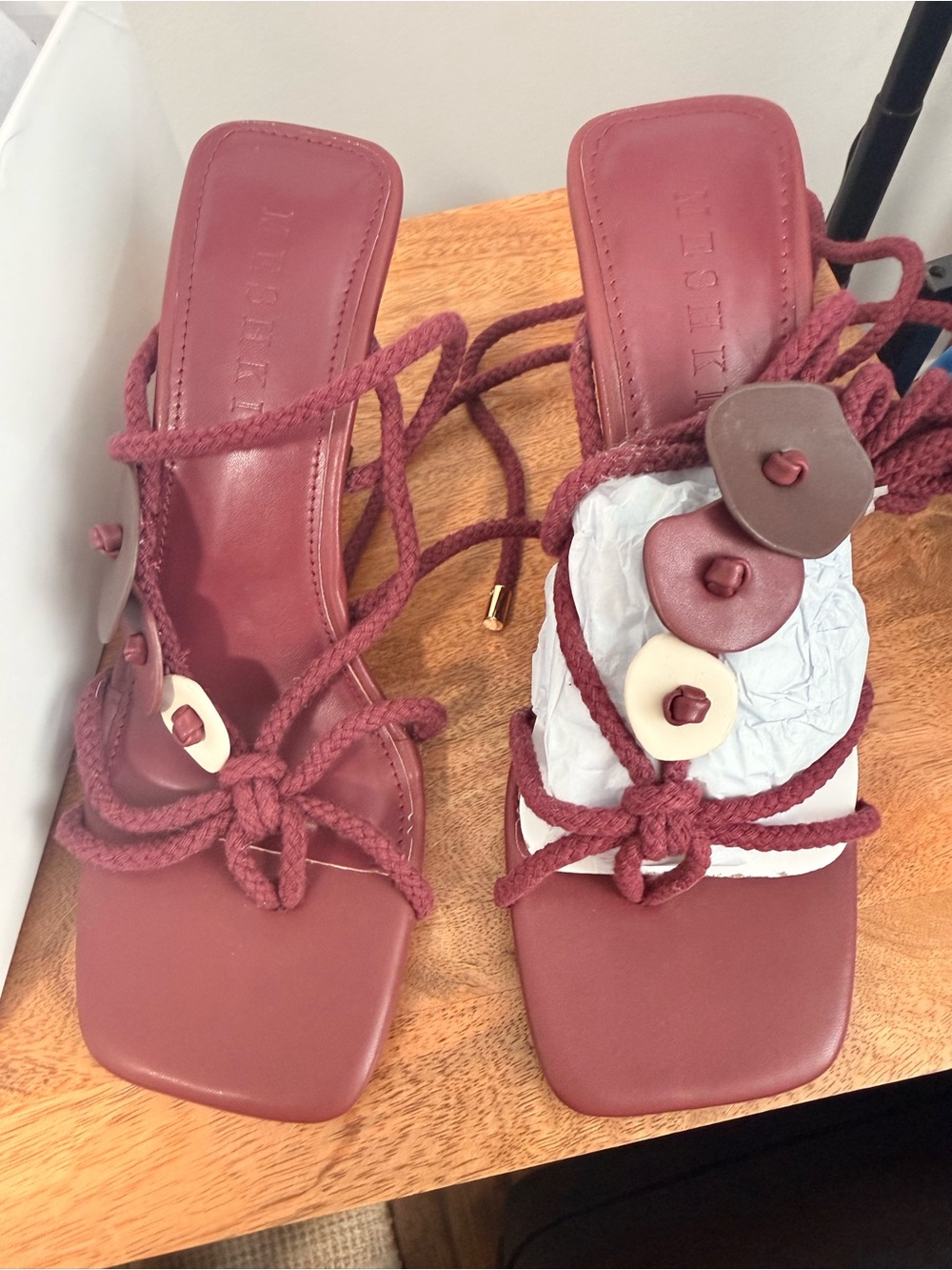 Meshki - Women's Burgundy Lace-Up Square-Toe Sandals
